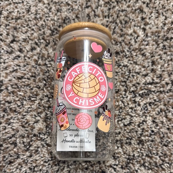 Other - Cafecito Y Chisme Glass Jar with Bamboo Lid